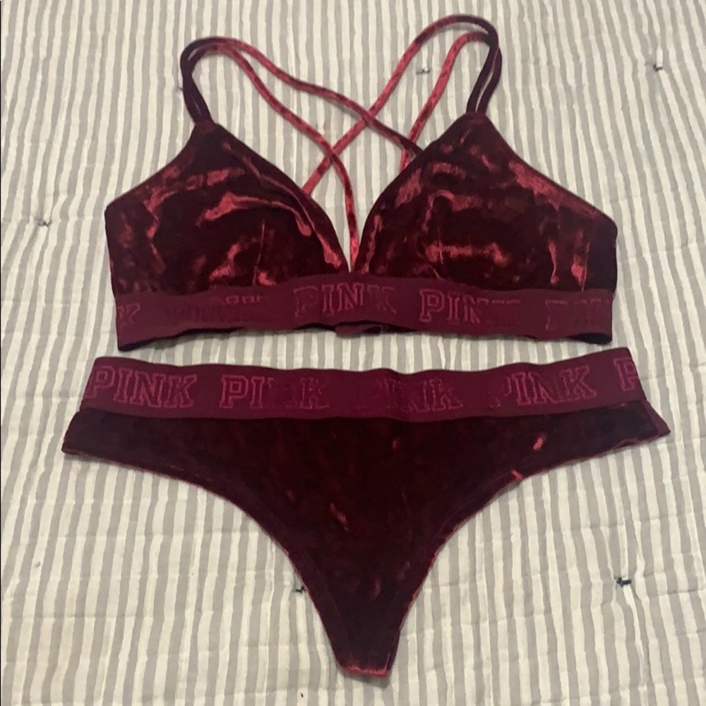 PINK Velvet Bralette and Thong Set